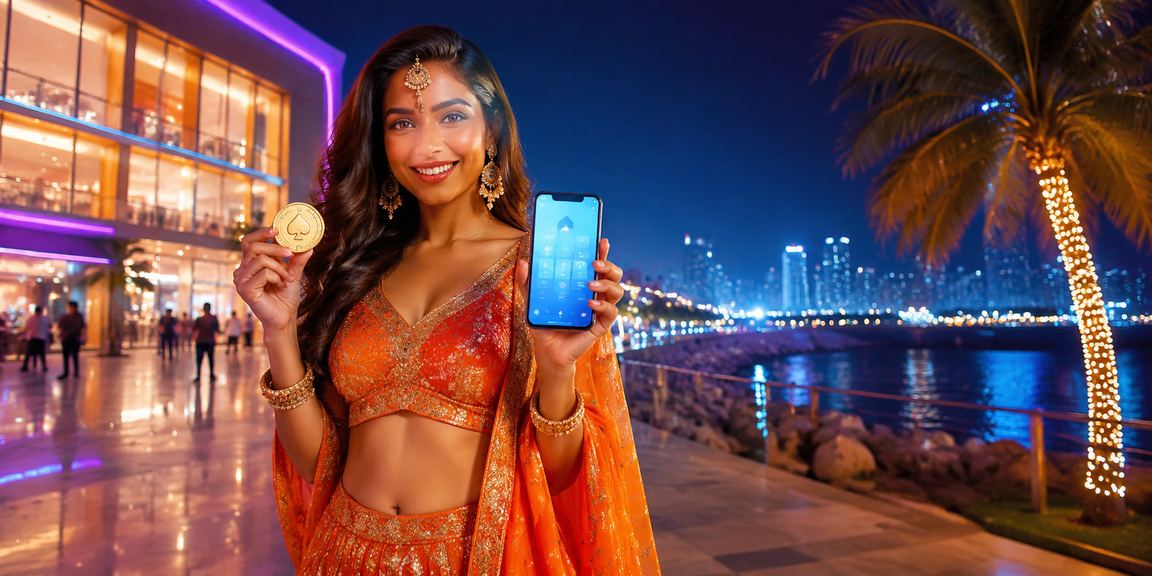Young Indian woman happily registering on mobile casino app