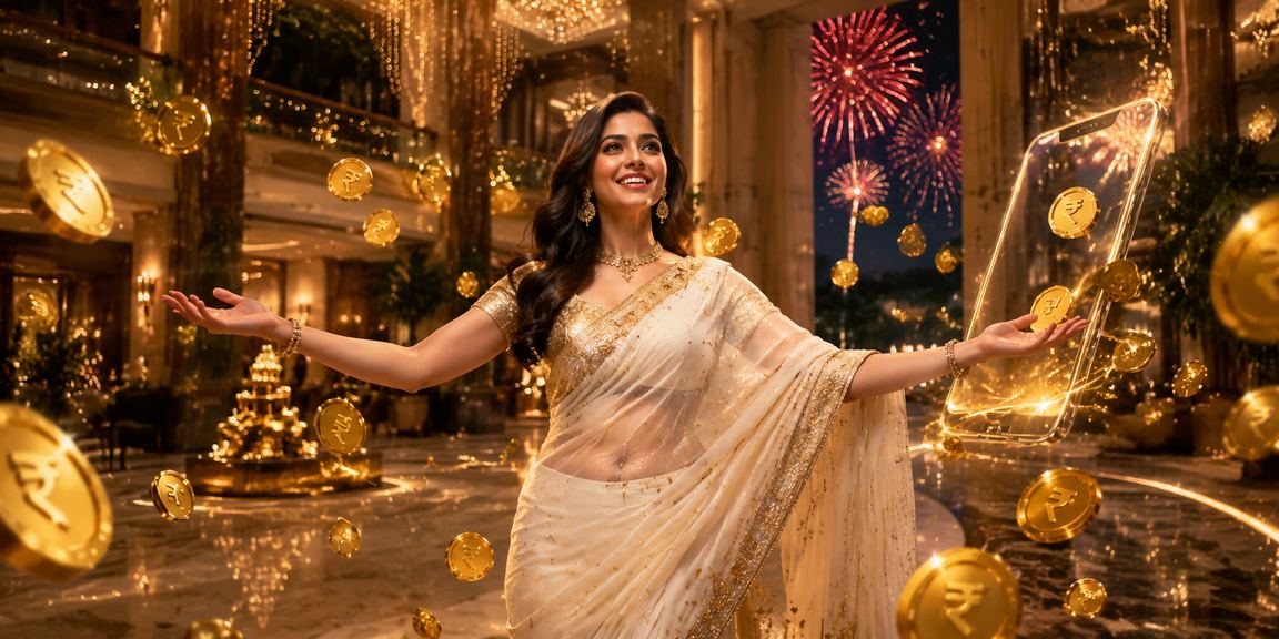 Indian woman enjoying online casino app on smartphone
